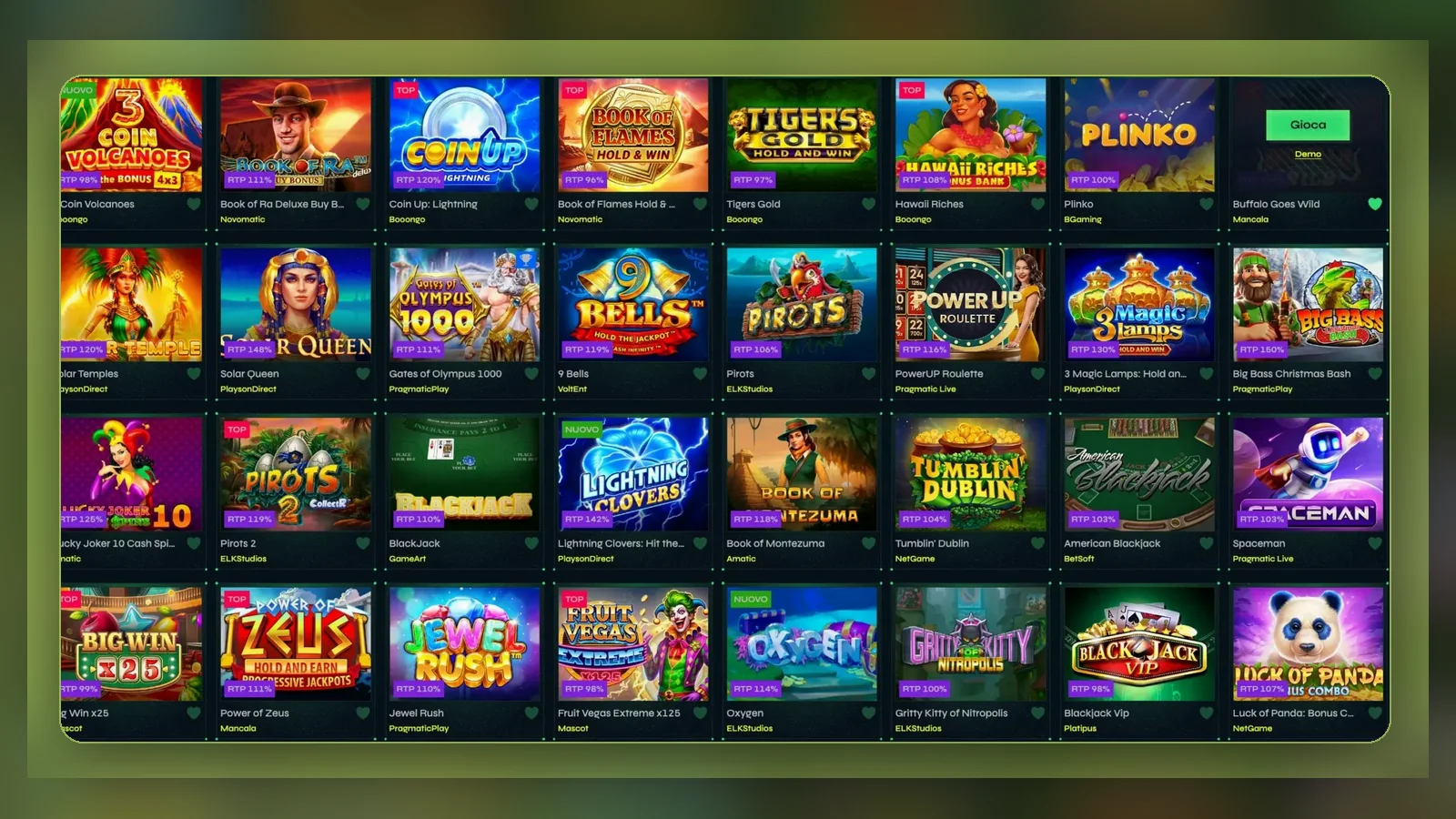 Una schermata di lobby a griglia, la stessa che si apre dal browser del telefono