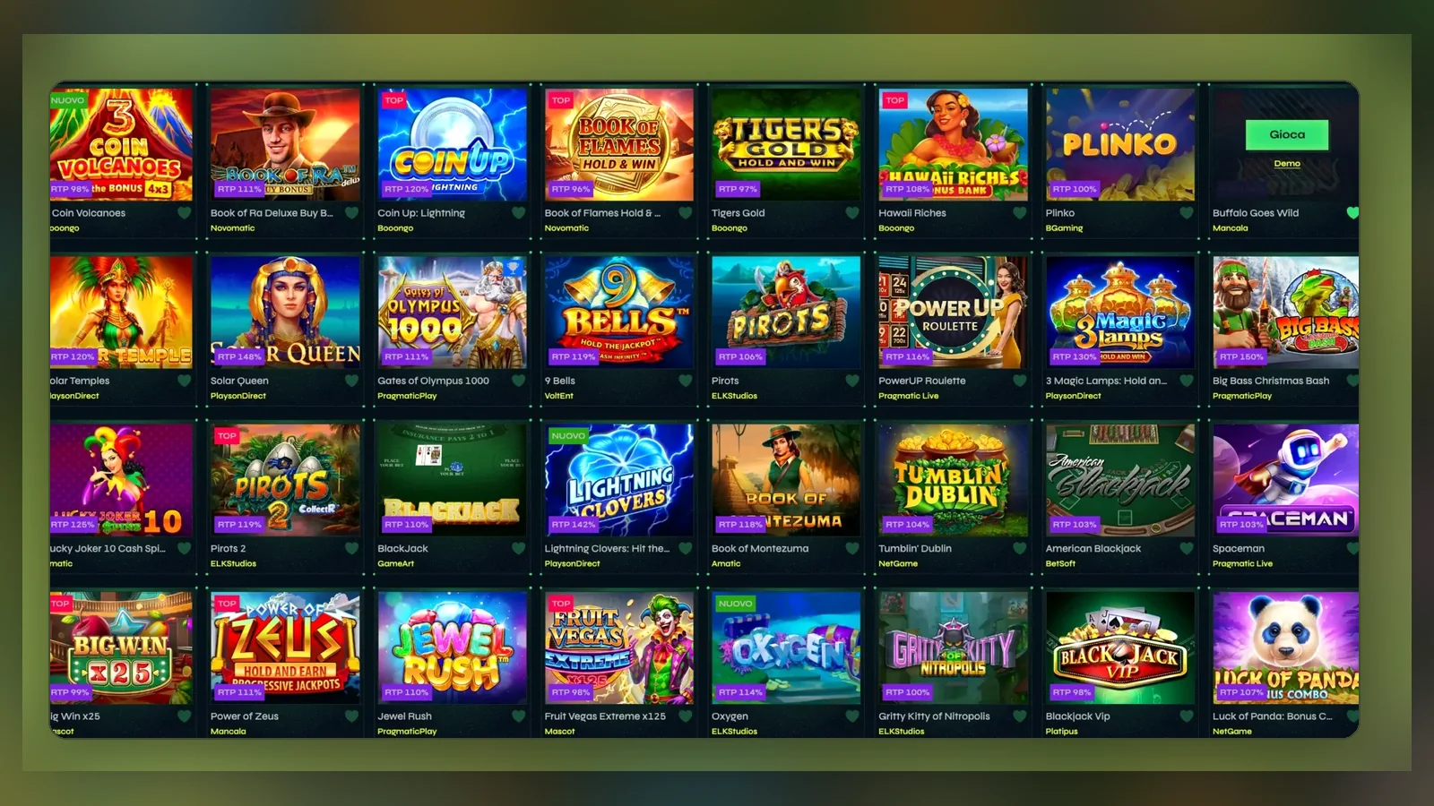 Una schermata di lobby a griglia: per segnalare un gioco bloccato annota titolo e studio