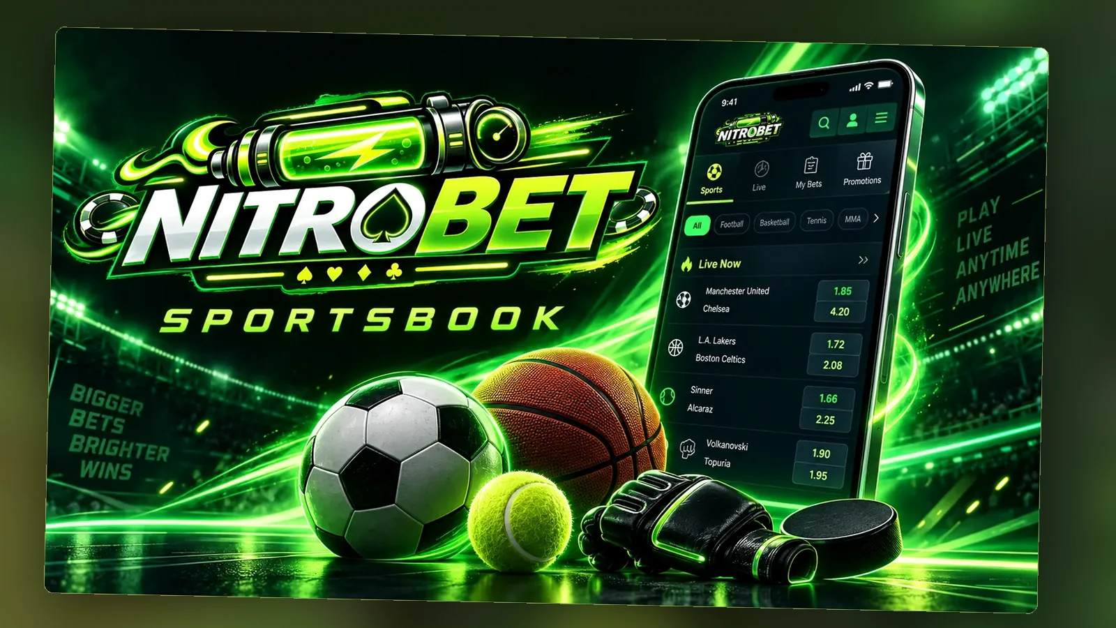 Il banner pubblicitario Nitrobet Sportsbook, legato al bonus sport x6