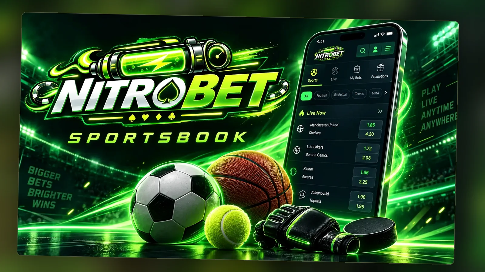 Il banner pubblicitario Nitrobet Sportsbook: anche il bonus sport non chiede codici