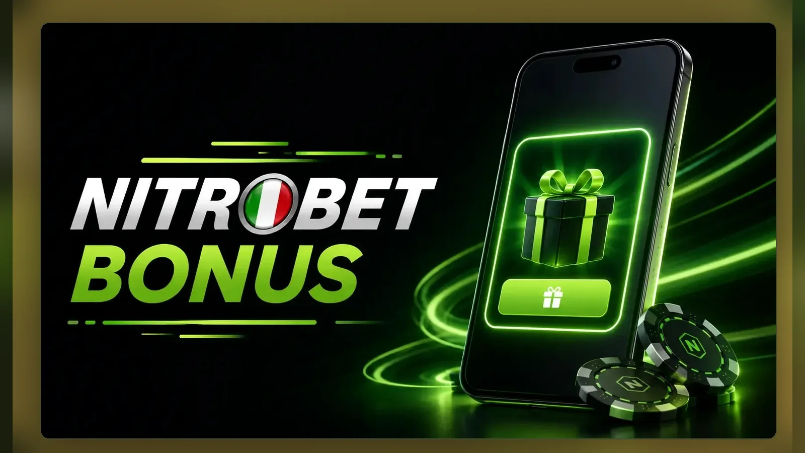 Un banner pubblicitario Nitrobet Bonus, con regalo e fiches del marchio