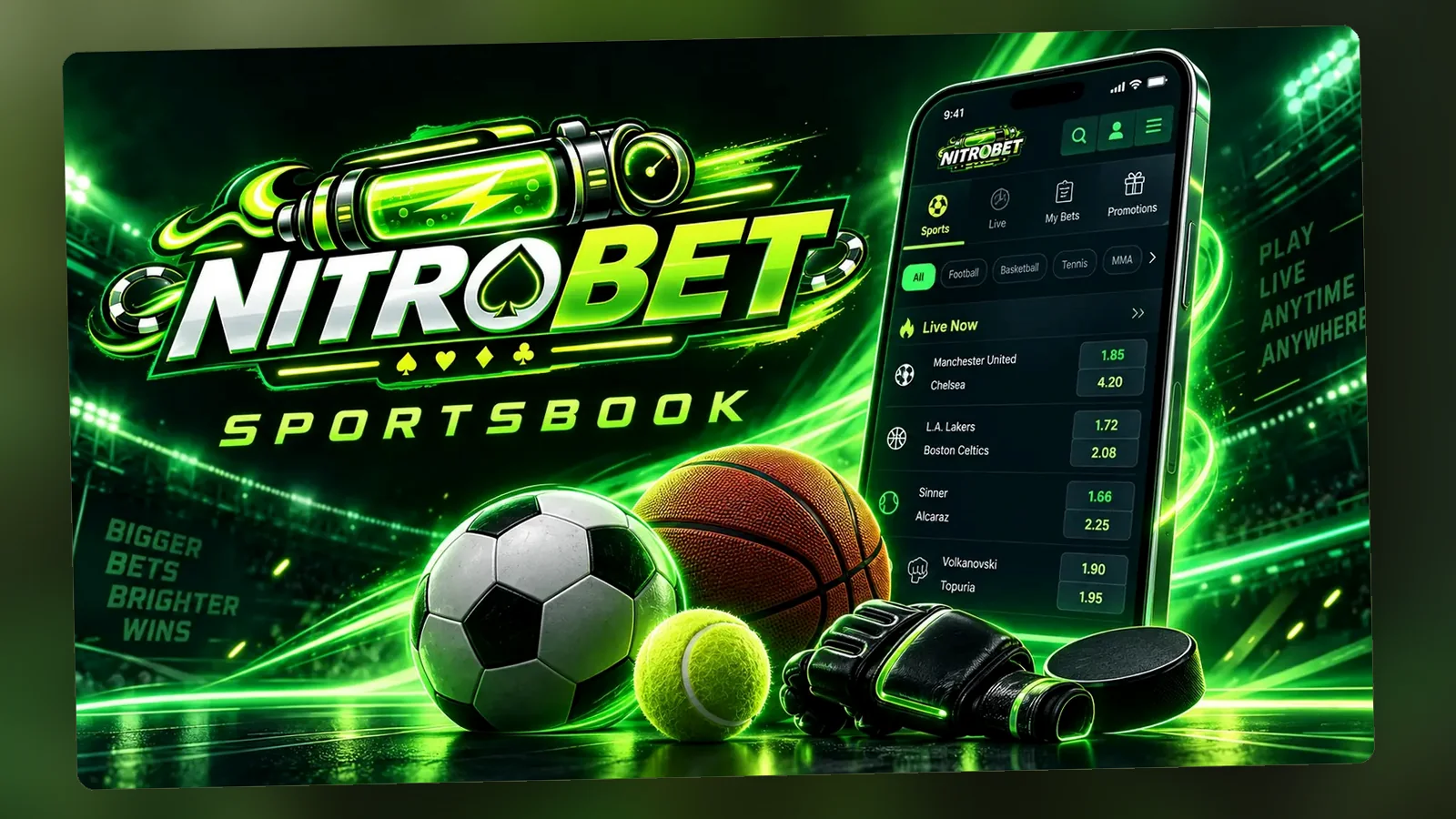 Il banner Nitrobet Sportsbook: sport ed E-Sport stanno nello stesso conto del casinò