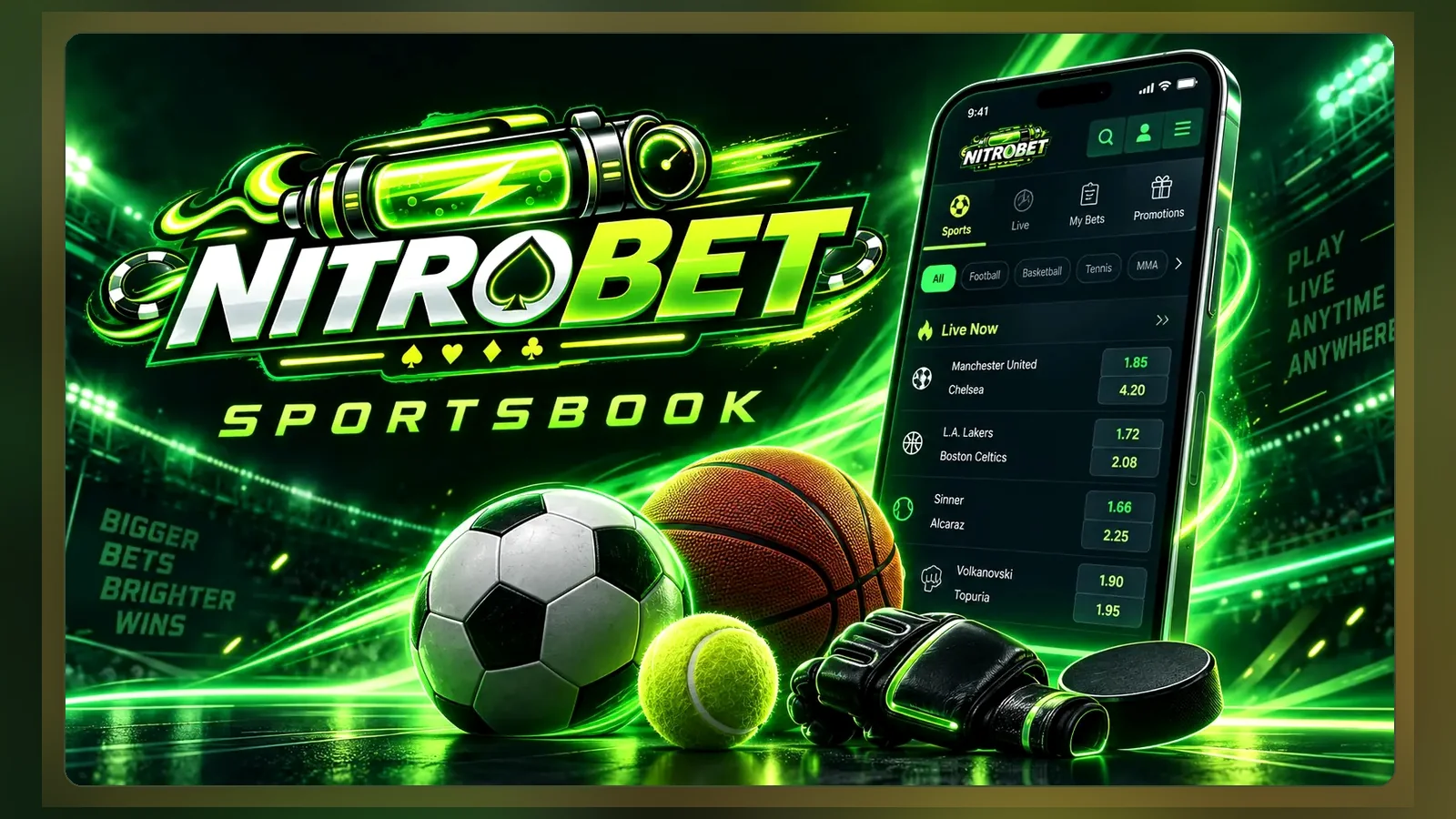Il banner Nitrobet Sportsbook: anche le vincite sportive passano dal minimo di €100