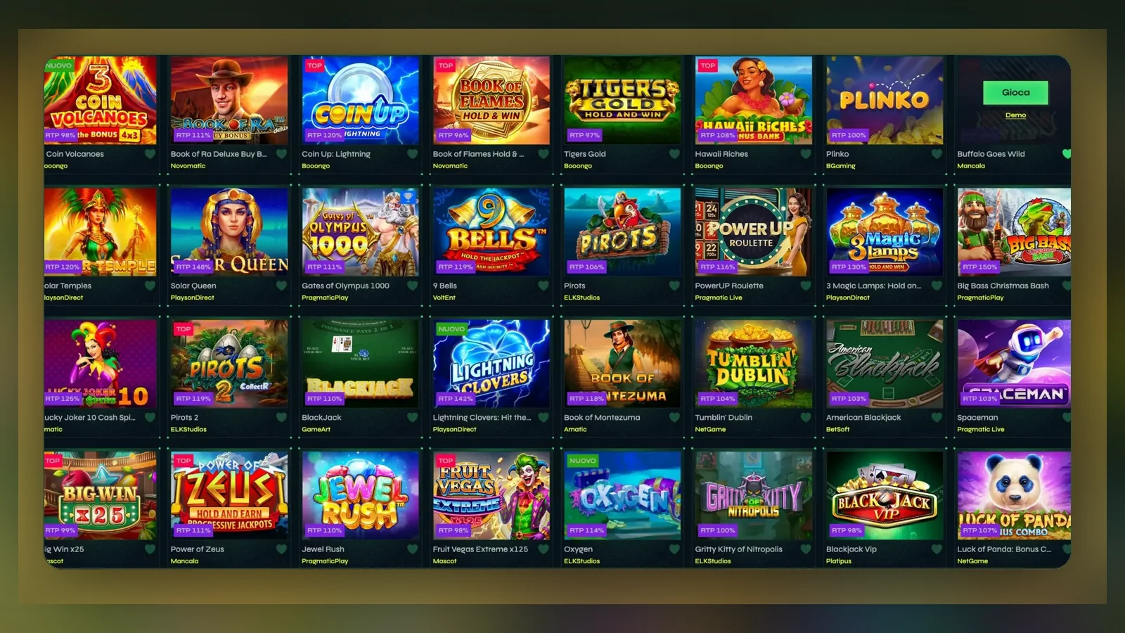 Una schermata di lobby a griglia, accessibile una volta aperto il conto