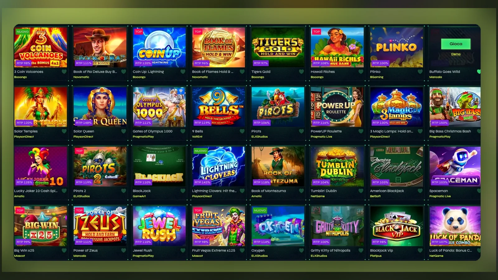 Una schermata di lobby casinò a griglia, nello stesso conto dello sportsbook